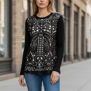 Ted Baker Anlise Black Lace Overlay Long Sleeve Pull-Over Sweater SZ 1 (US 2-4)